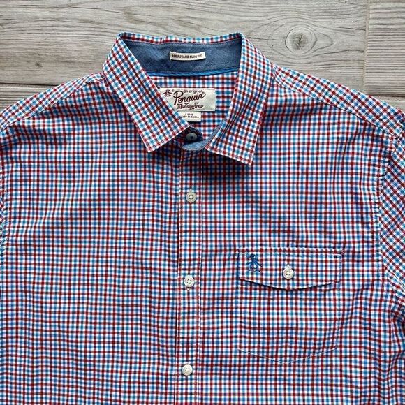 Original Penguin Men's Multicolor Gingham Heritage Slim Fit Shirt‎ Size Large - Picture 2 of 7
